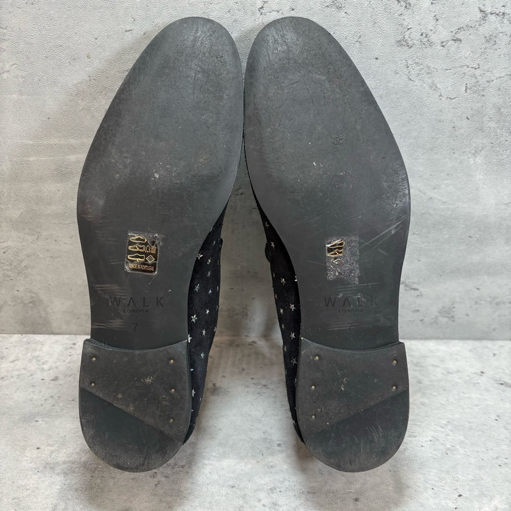 WALK LONDON Leather Suede Black Stars Loafers Casual Shoes Mens UK 7 US 8 - Picture 8 of 9